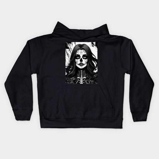 Black Magic Beauty: Experience the Dark Beauty of Our Mesmerizing Black and White Art Kids Hoodie by ShyPixels Arts